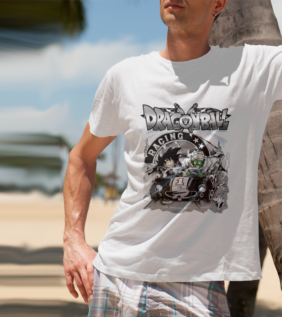 Las Vegas Raiders Dragon Ball Racing Goku Piccolo Driving Black Car Cartoon Raiders NFL T-Shirt