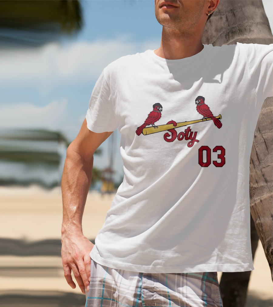 Soty 03 St Louis Cardinals Cartoon Emo Birds On Baseball Bat T-Shirt