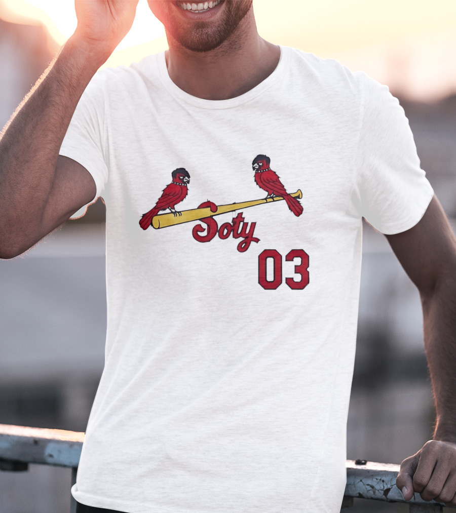 Soty 03 St Louis Cardinals Cartoon Emo Birds On Baseball Bat T-Shirt
