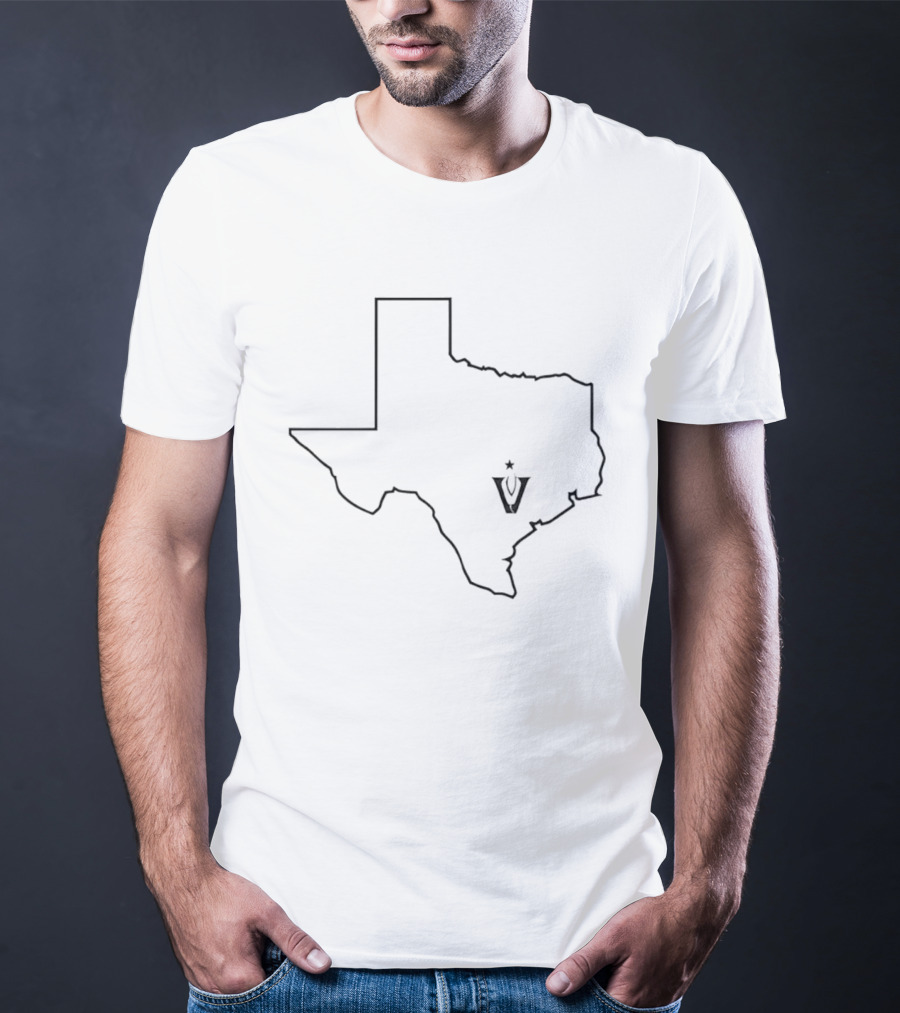 State Of Texas Map Black Line Star V T-Shirt