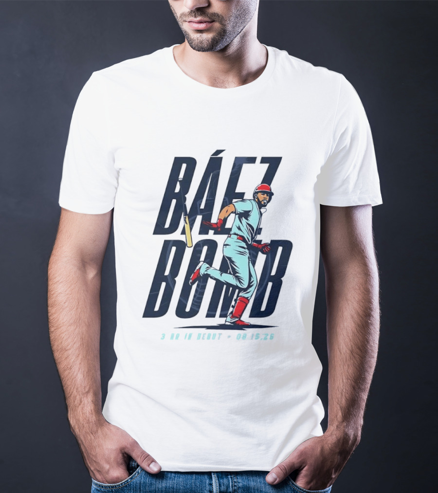 Báez Bomb 3 HR In Debut 08 15 26 Cartoon Baseball Player Running T-Shirt