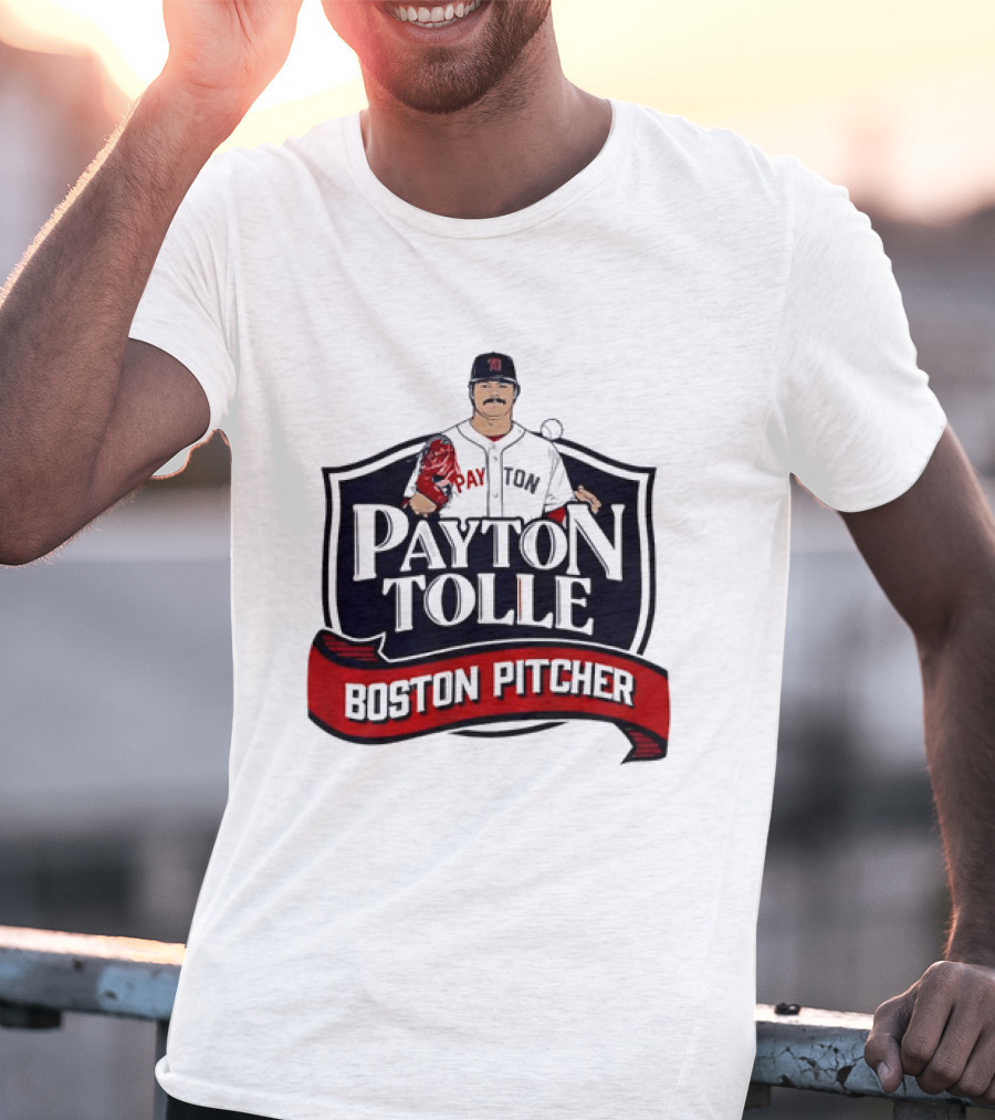 Payton Tolle Boston Pitcher Cartoon Player Shield Ribbon T-Shirt
