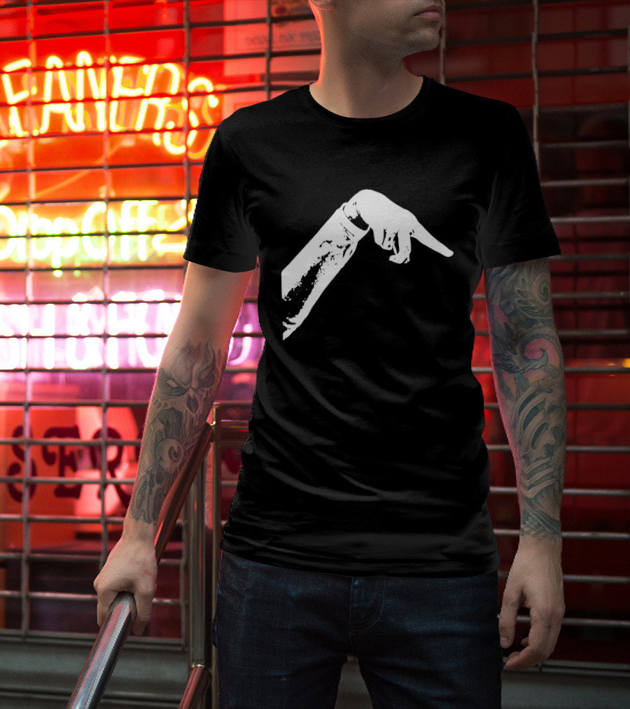 Monochrome Pointing Hand Sleeve Downward T-Shirt