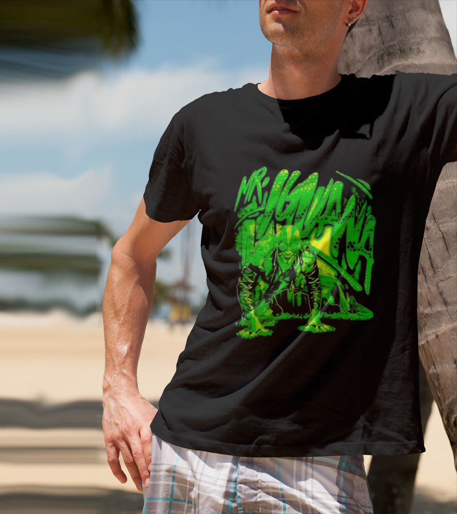 Mr Iguana Crouching Mexican Luchador Green Lizard Scale Graffiti T-Shirt