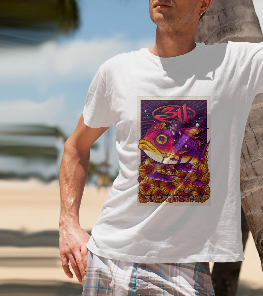 311 August 18 2026 Long Beach Amphitheater CA Psychedelic Fish And Astronaut T-Shirt
