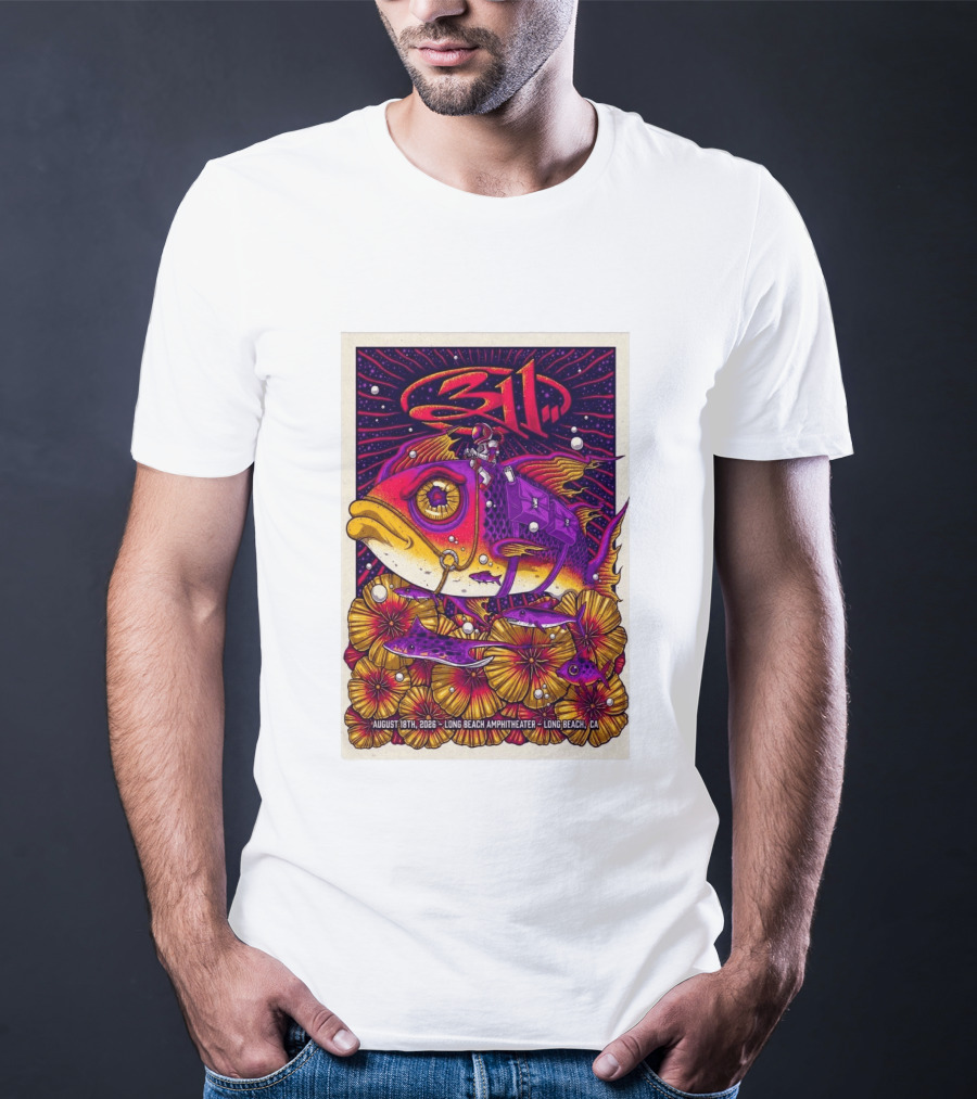 311 August 18 2026 Long Beach Amphitheater CA Psychedelic Fish And Astronaut T-Shirt