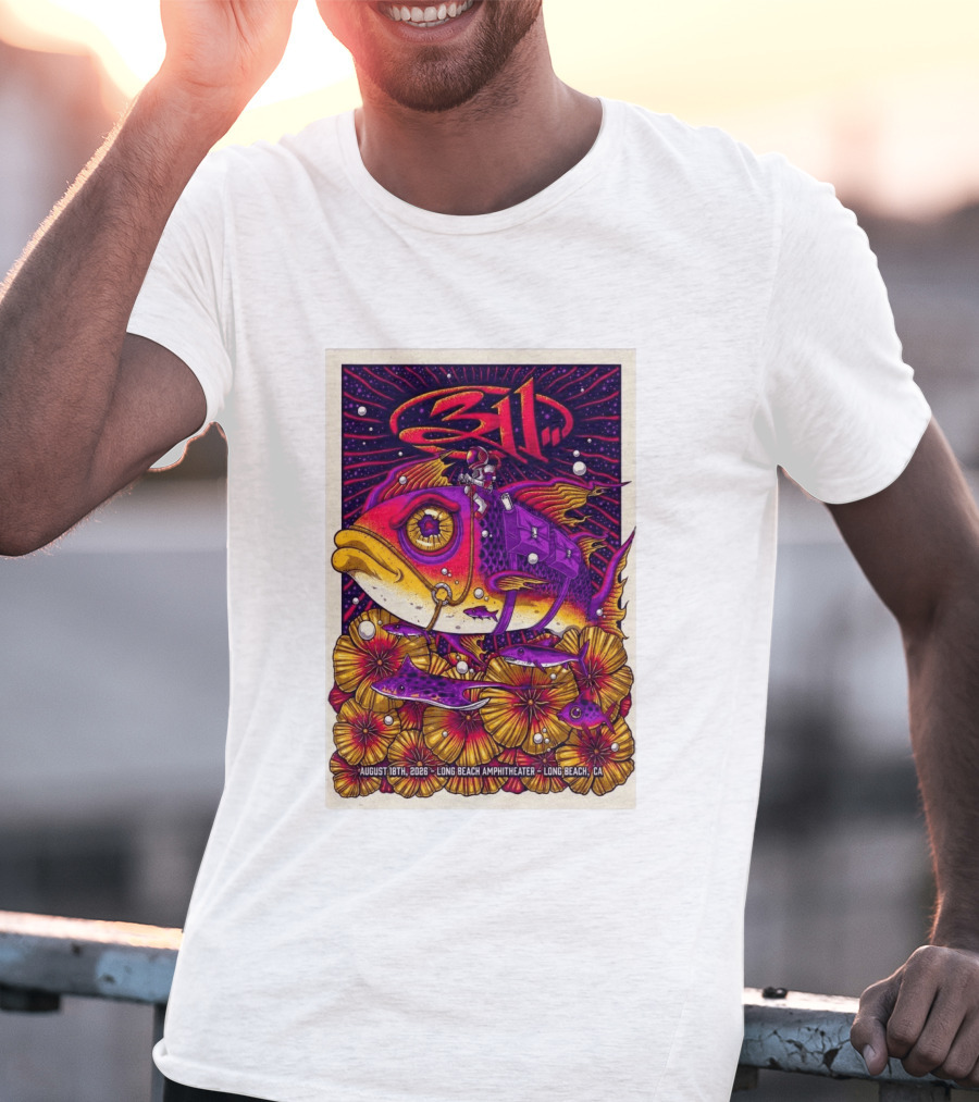 311 August 18 2026 Long Beach Amphitheater CA Psychedelic Fish And Astronaut T-Shirt