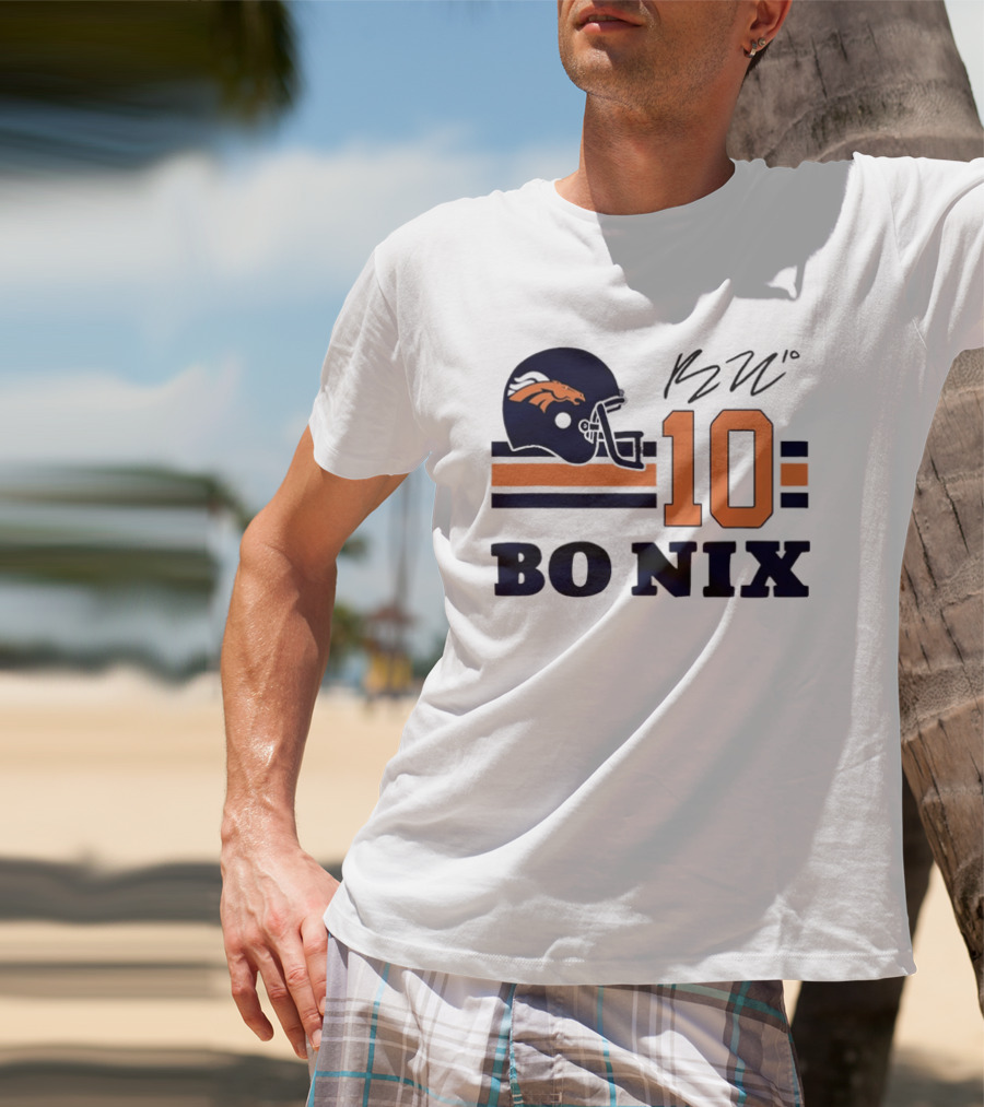 Denver Broncos Bo Nix 10 Football Helmet Horizontal Stripes T-Shirt