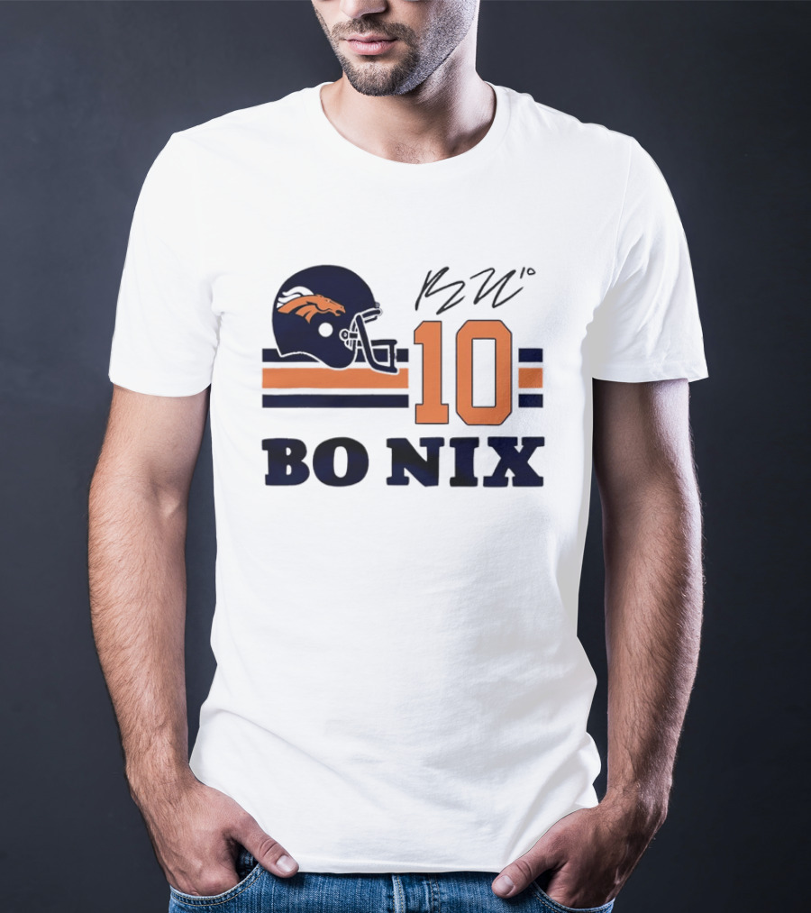 Denver Broncos Bo Nix 10 Football Helmet Horizontal Stripes T-Shirt