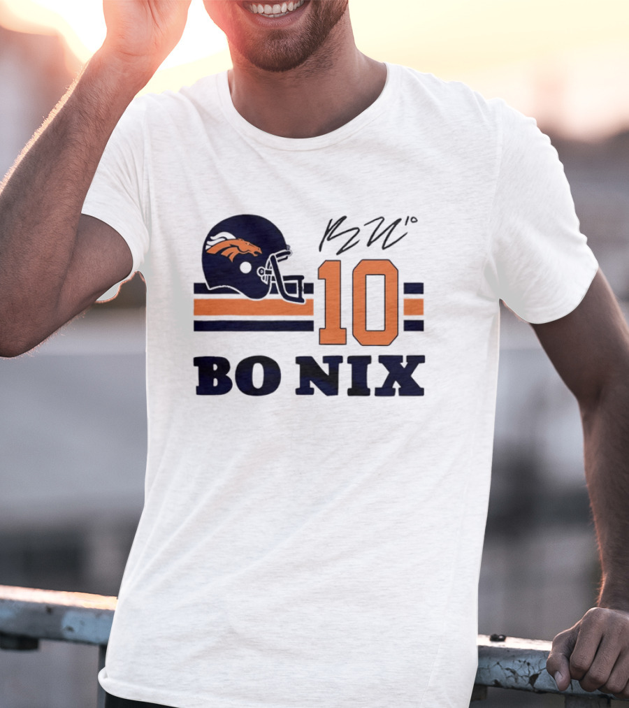Denver Broncos Bo Nix 10 Football Helmet Horizontal Stripes T-Shirt