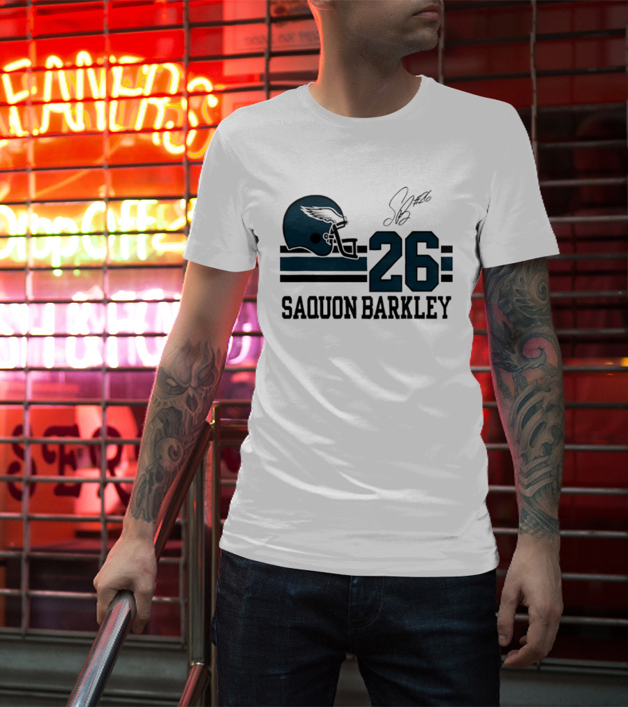 Philadelphia Eagles Saquon Barkley Helmet 26 Signature T-Shirt