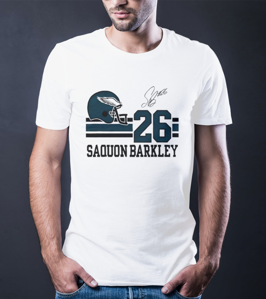 Philadelphia Eagles Saquon Barkley Helmet 26 Signature T-Shirt