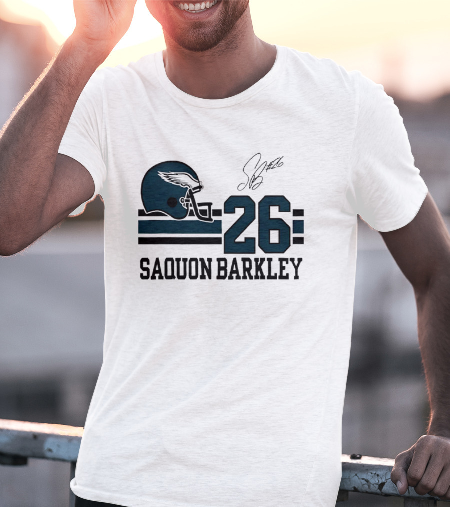 Philadelphia Eagles Saquon Barkley Helmet 26 Signature T-Shirt
