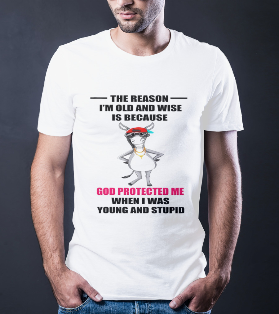 The Reason I'm Old And Wise God Protected Me When I Was Young And Stupid Cool Cow With Cap And Chains T-Shirt