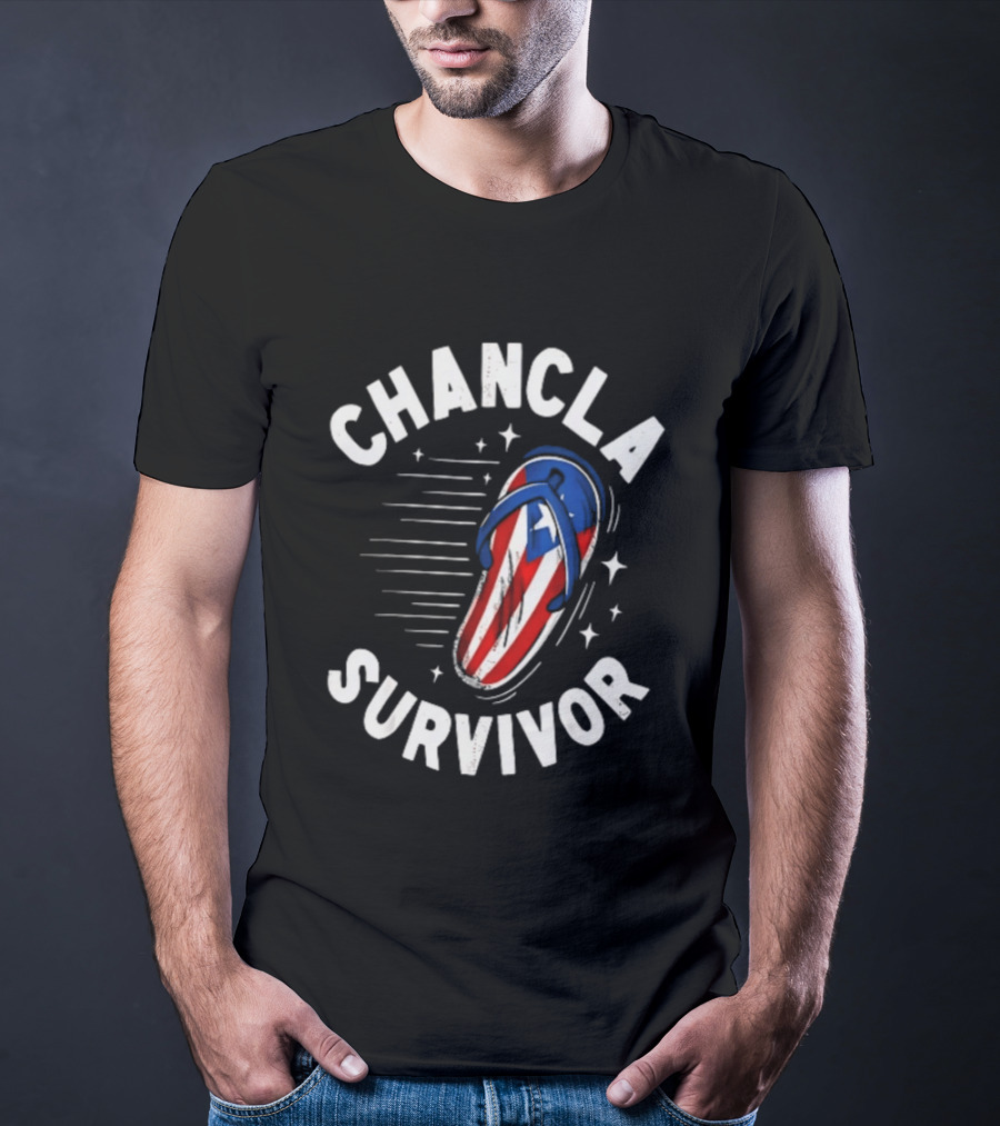 Chancla Survivor Puerto Rico Flag Flip Flop Novelty T-Shirt