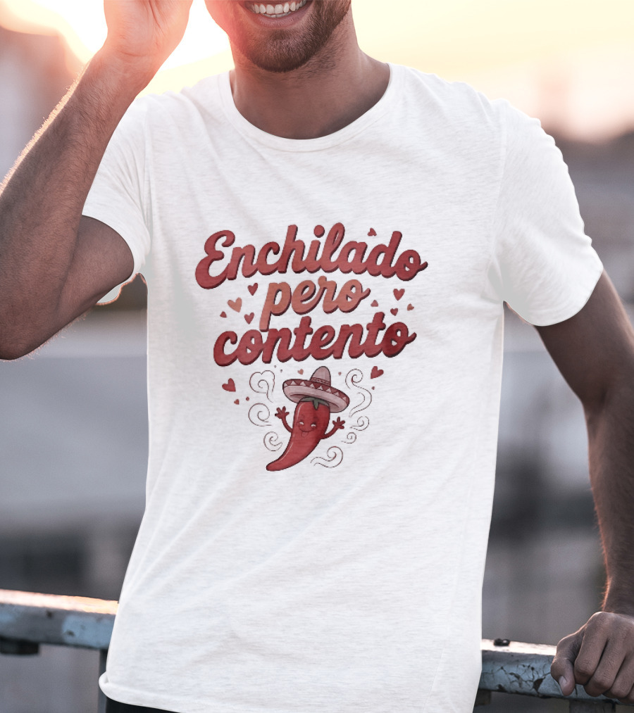 Enchilado Pero Contento Sombrero Chili Pepper Cartoon Hearts T-Shirt
