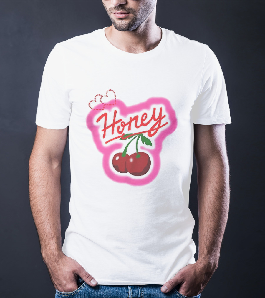 Honey Red Cherries Neon Heart T-Shirt