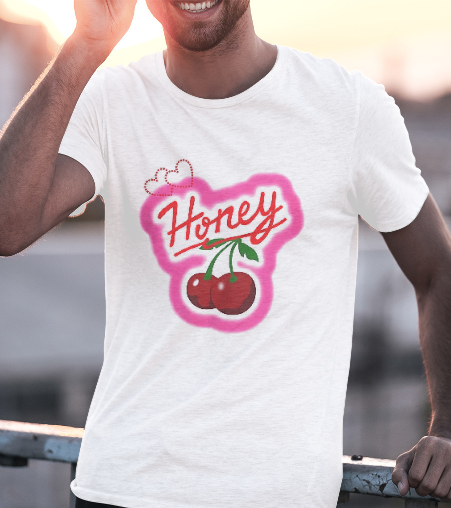 Honey Red Cherries Neon Heart T-Shirt
