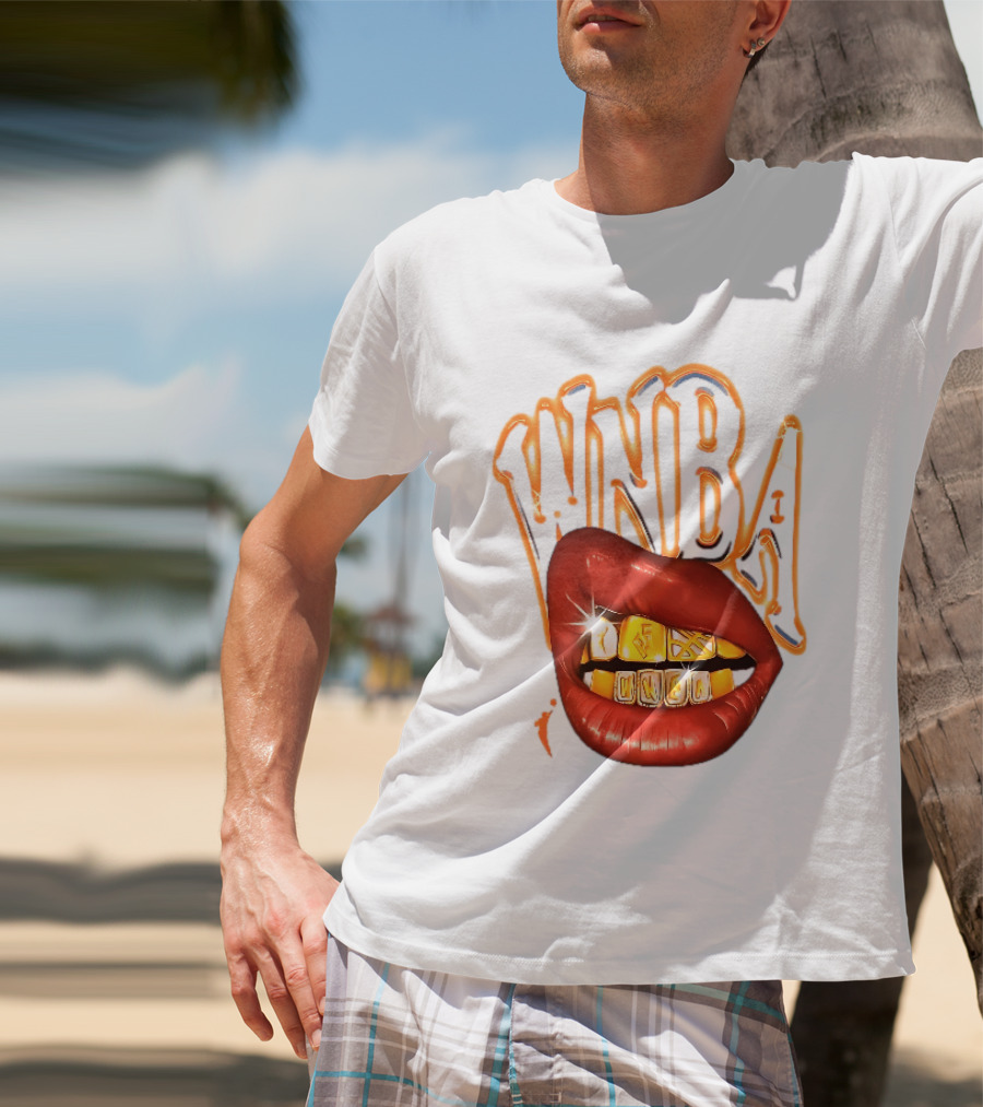 WNBA Red Lips Gold Teeth Grillz Glowing Chrome Lettering T-Shirt