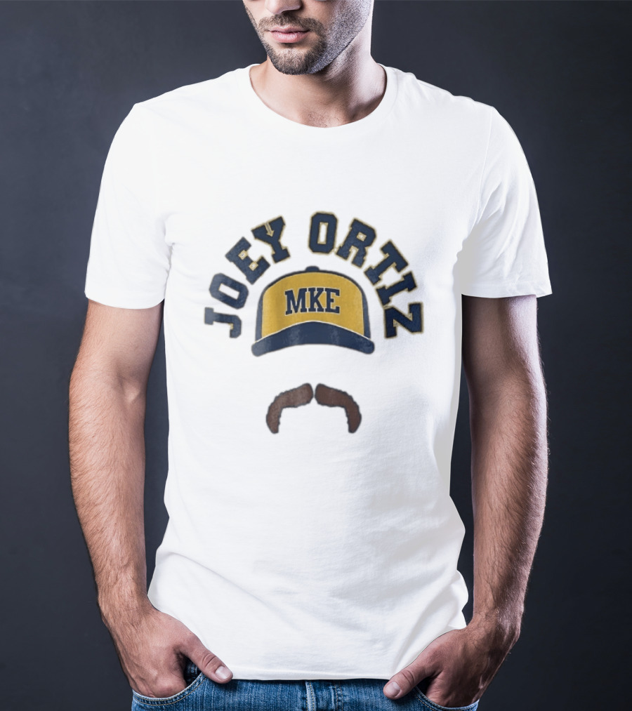 Milwaukee Brewers MKE Joey Ortiz Baseball Cap Mustache T-Shirt