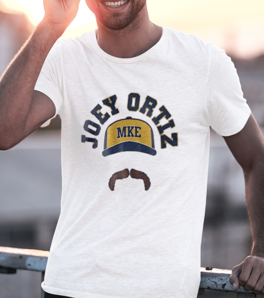 Milwaukee Brewers MKE Joey Ortiz Baseball Cap Mustache T-Shirt