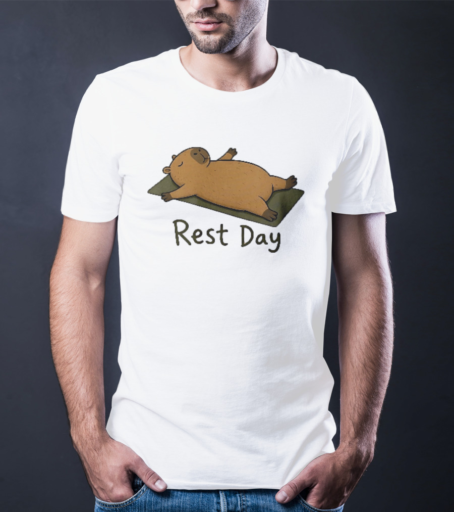 Rest Day Capybara Relaxing On Yoga Mat Cartoon T-Shirt
