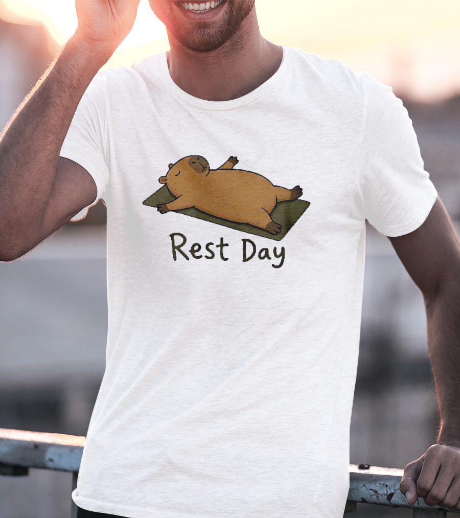 Rest Day Capybara Relaxing On Yoga Mat Cartoon T-Shirt