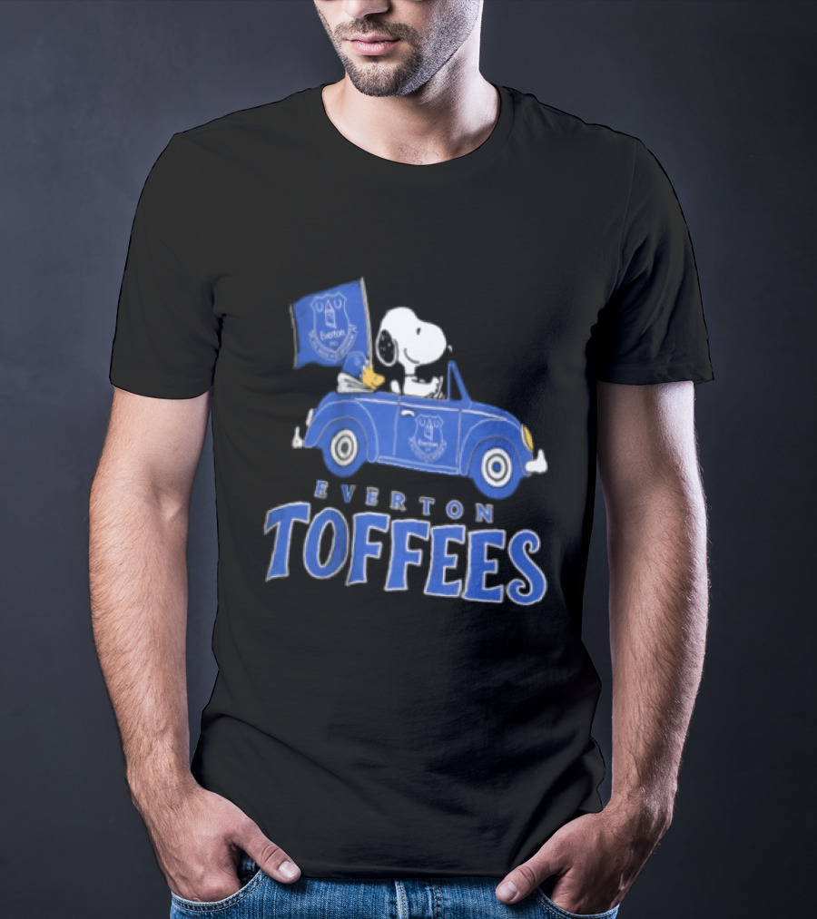 Everton Toffees Snoopy And Woodstock Driving With Flag T-Shirt