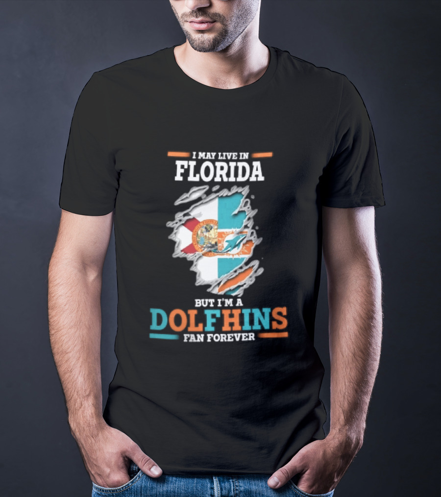 Miami Florida Dolphins Fan Forever Ripped Skin State Flag T-Shirt