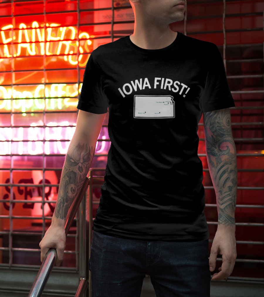 Iowa First Map Ames Newton Des Moines Cities Locations T-Shirt