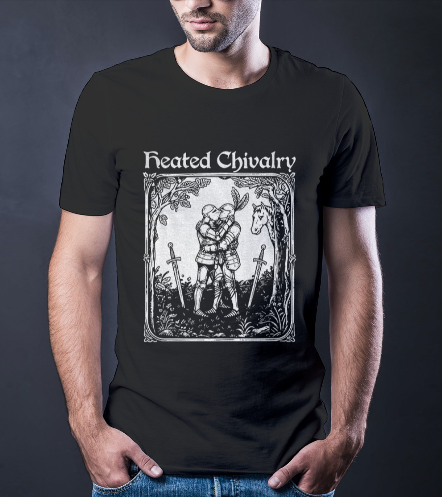 Knights Embrace In Enchanted Forest For Heated Chivalry T-Shirt
