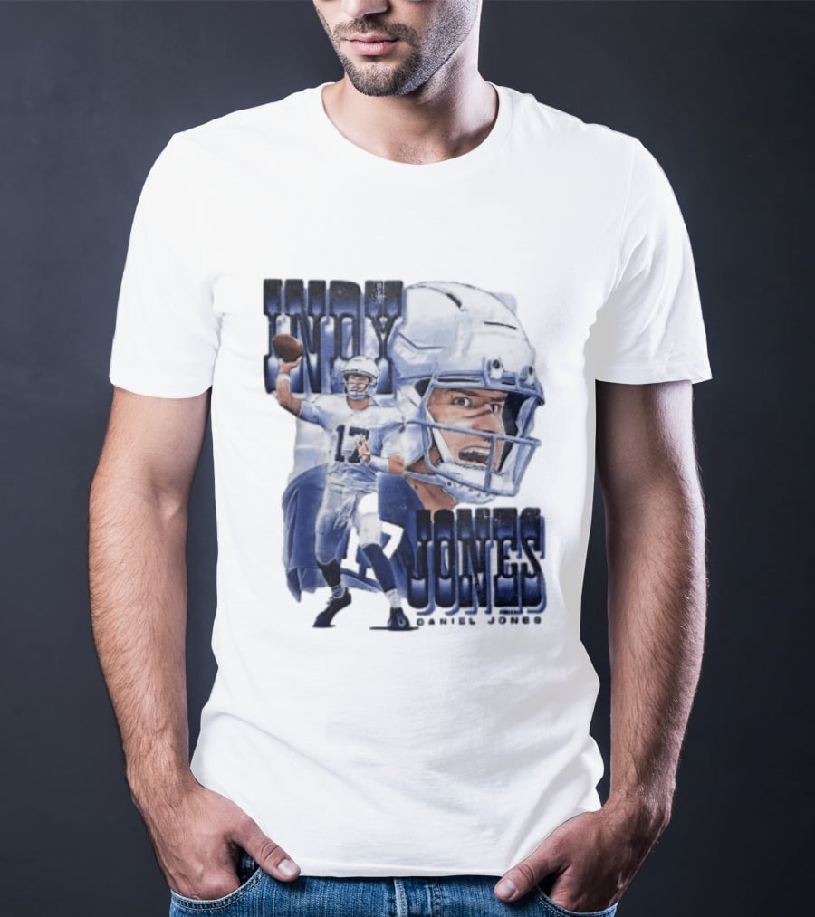 Indy Jones Football Quarterback Throwing Action Close Up Helmet T-Shirt