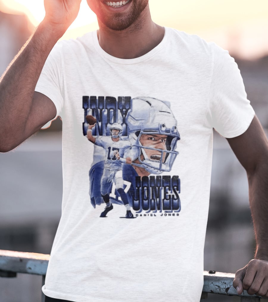 Indy Jones Football Quarterback Throwing Action Close Up Helmet T-Shirt