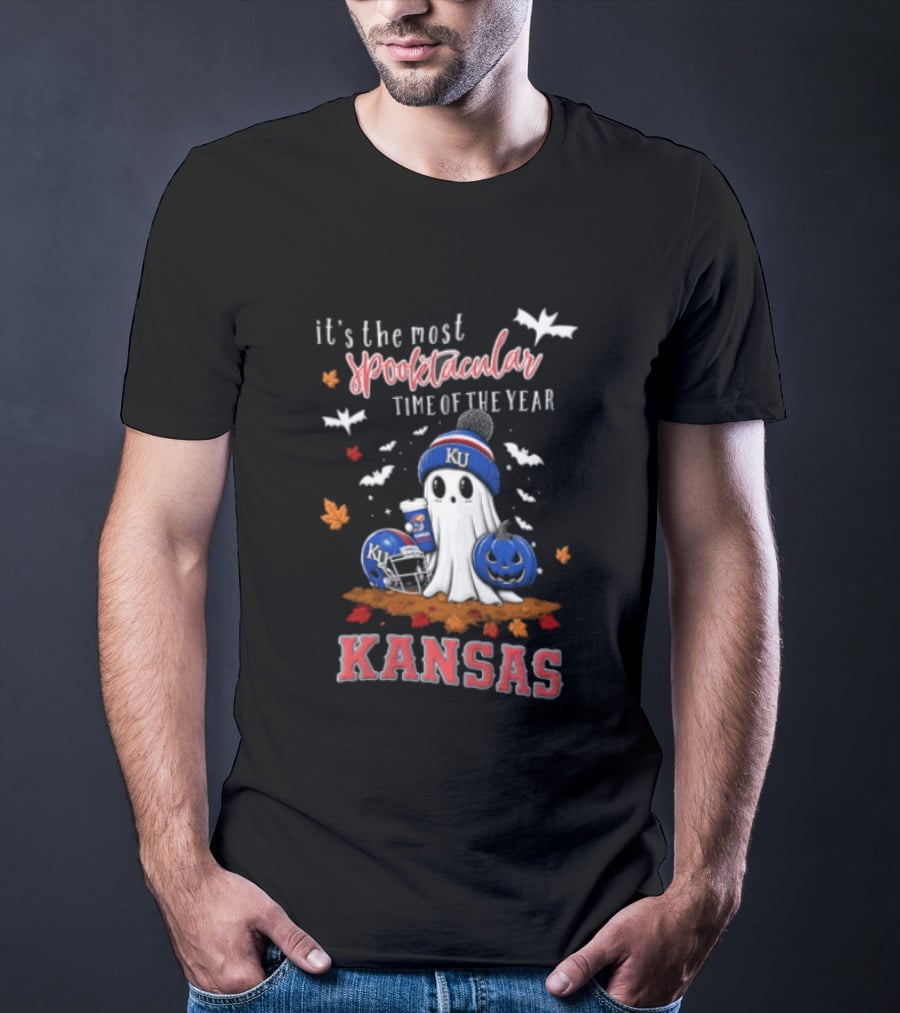 Kansas Jayhawks It's The Most Spooktacular Time Of Year Ghost Beanie Pumpkin T-Shirt