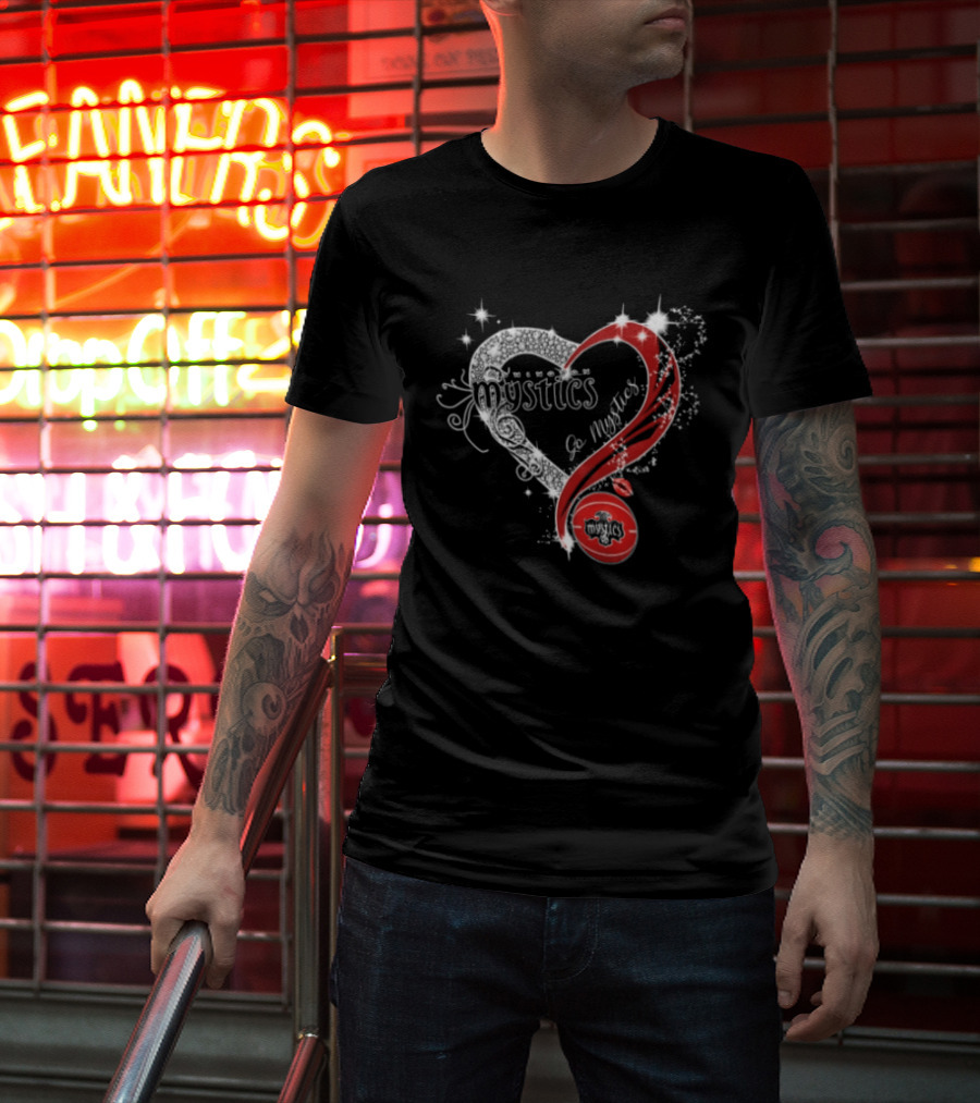 Mystics Heart Red Glitter Diamond Washington Basketball WNBA T-Shirt