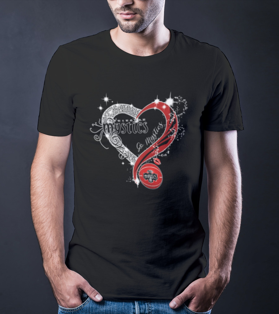Mystics Heart Red Glitter Diamond Washington Basketball WNBA T-Shirt