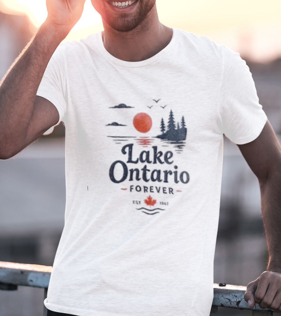 Lake Ontario Forever Est 1615 Sunset Pines Water Landscape T-Shirt
