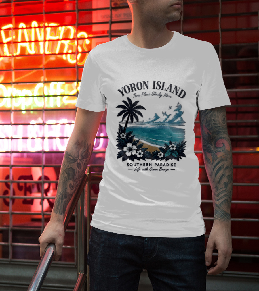 Yoron Island Southern Paradise Ocean Breeze Palm Tree Beach Hibiscus T-Shirt