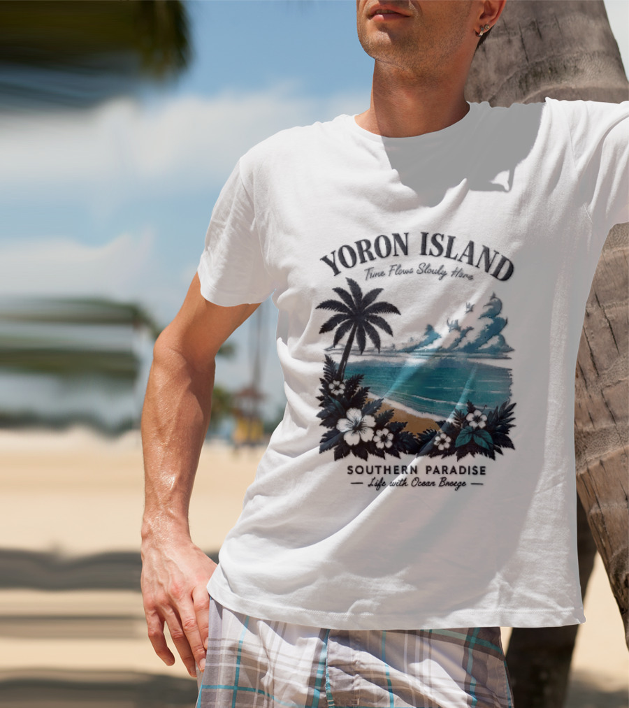 Yoron Island Southern Paradise Ocean Breeze Palm Tree Beach Hibiscus T-Shirt