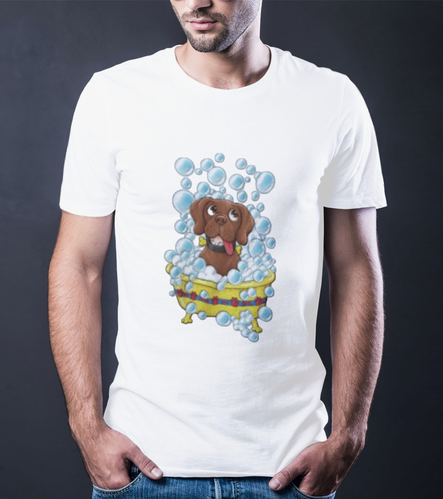 Goofy Dog Surrounded By Bubbles In Yellow Tub T-Shirt
