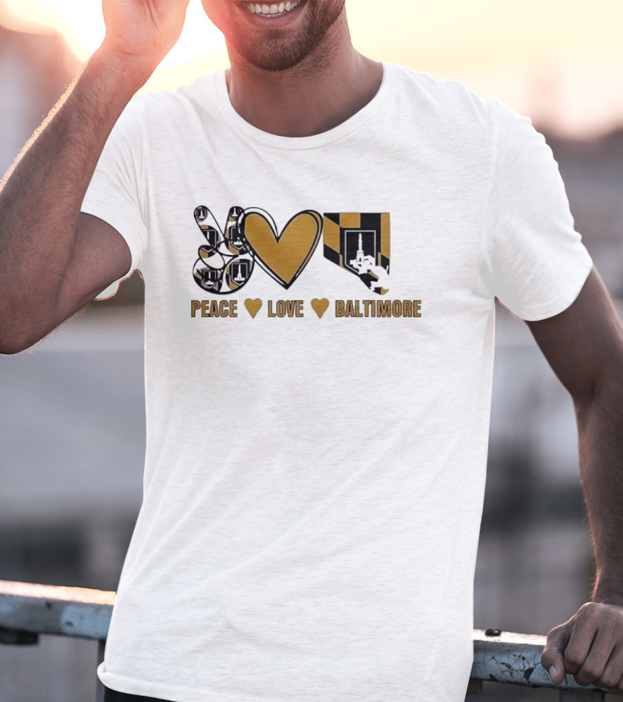 Peace Love Baltimore Gold Maryland Flag City Monument T-Shirt
