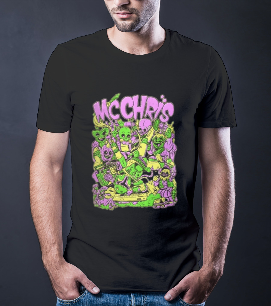 MC Chris Cartoon Characters Party Alien Boombox Fun T-Shirt