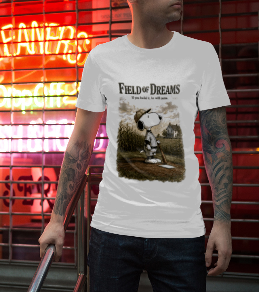 Snoopy Field Of Dreams If You Build It He Will Come Baseball Scene T-Shirt