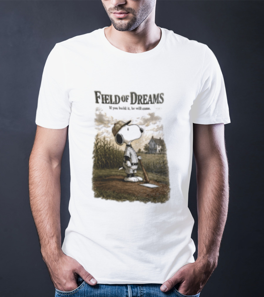 Snoopy Field Of Dreams If You Build It He Will Come Baseball Scene T-Shirt