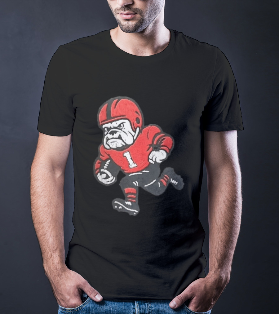 Georgia Bulldogs NCAA Cartoon Running Football Player Red Helmet Jersey Number 1 T-Shirt