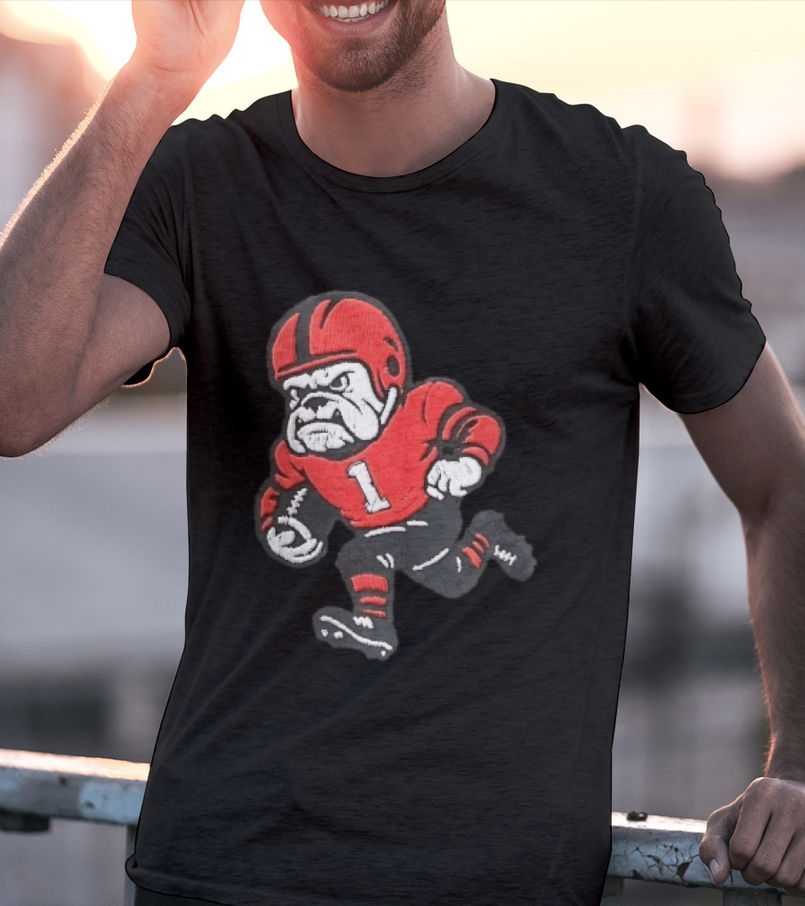 Georgia Bulldogs NCAA Cartoon Running Football Player Red Helmet Jersey Number 1 T-Shirt