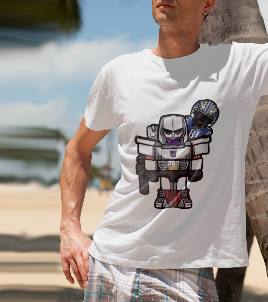 Detroit Lions Chibi Megatron Transformers Cartoon Tape On Mouth Caricature T-Shirt