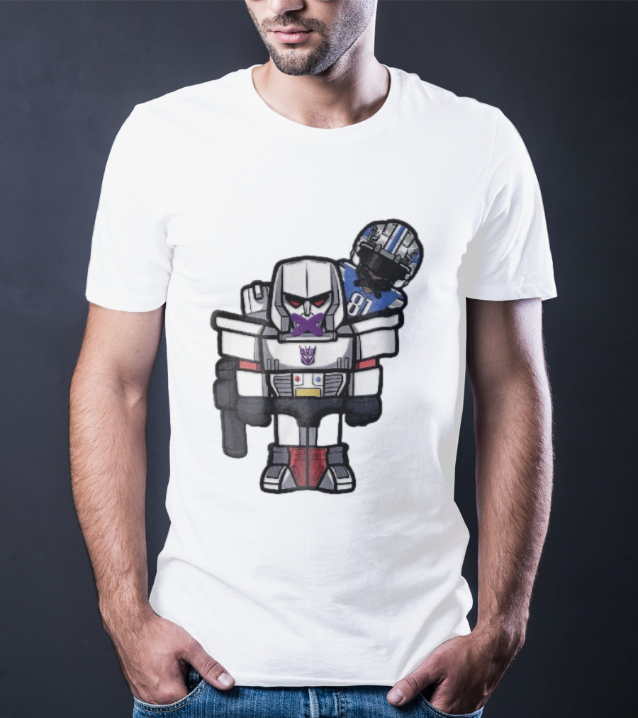 Detroit Lions Chibi Megatron Transformers Cartoon Tape On Mouth Caricature T-Shirt