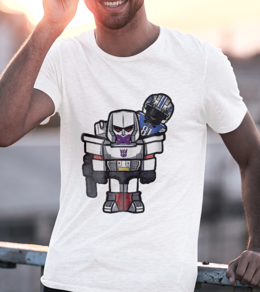 Detroit Lions Chibi Megatron Transformers Cartoon Tape On Mouth Caricature T-Shirt