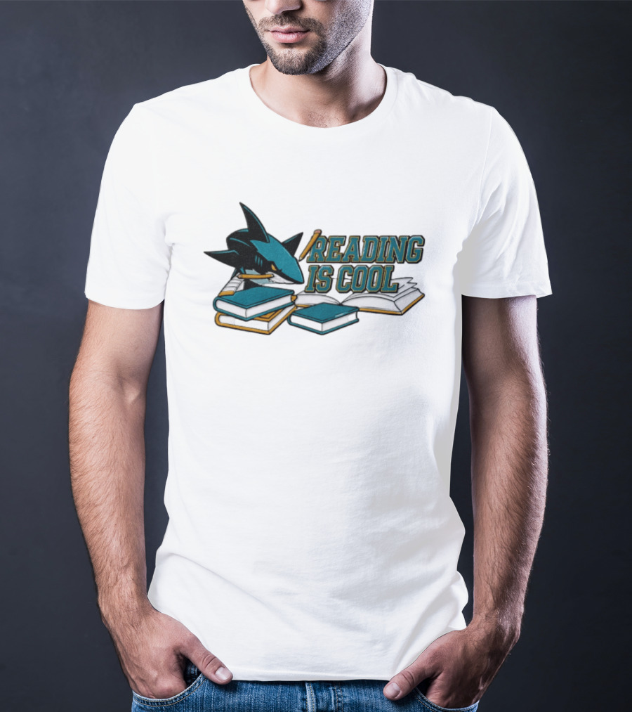 San Jose Sharks Reading Is Cool Books And Shark With Pencil T-Shirt